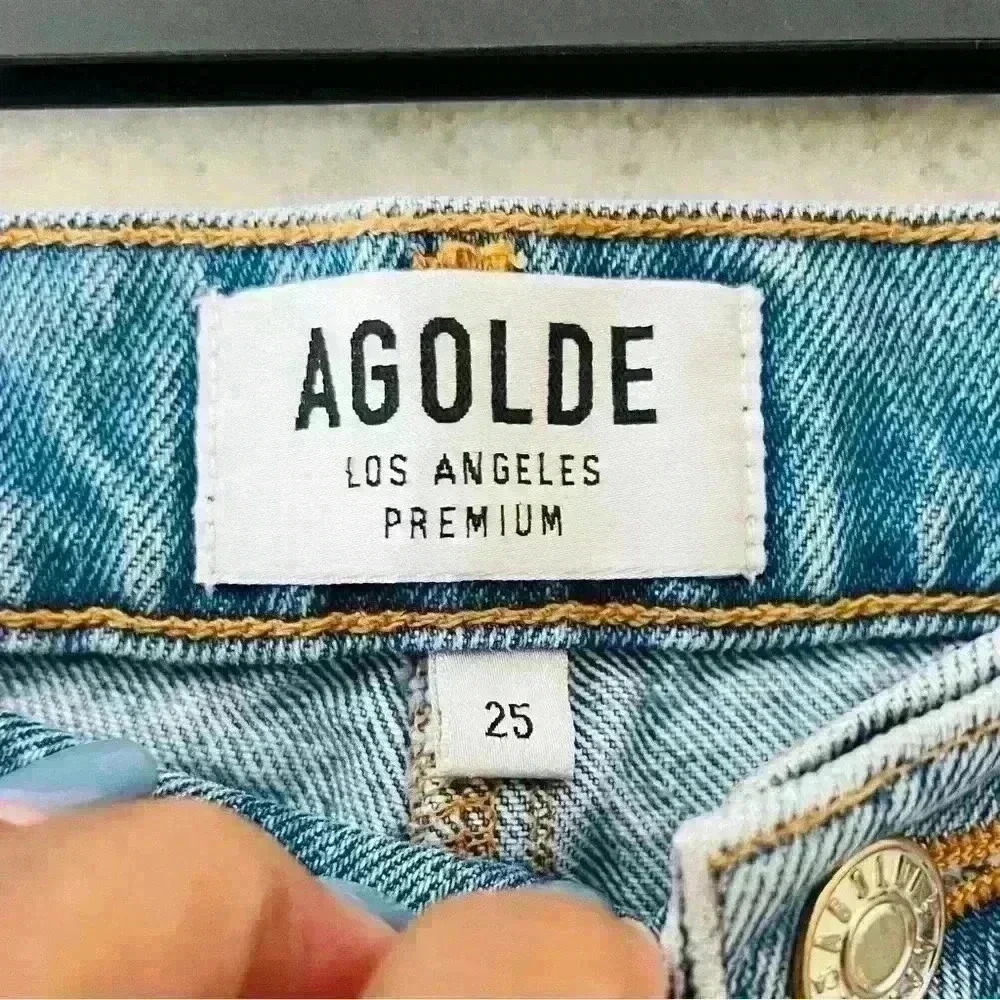 AGOLDE WOMENS QUINN HIGH RISE DISTRESSED DENIM MINI SKIRT MEDIUM WASH SIZE 25 - Picture 2 of 7